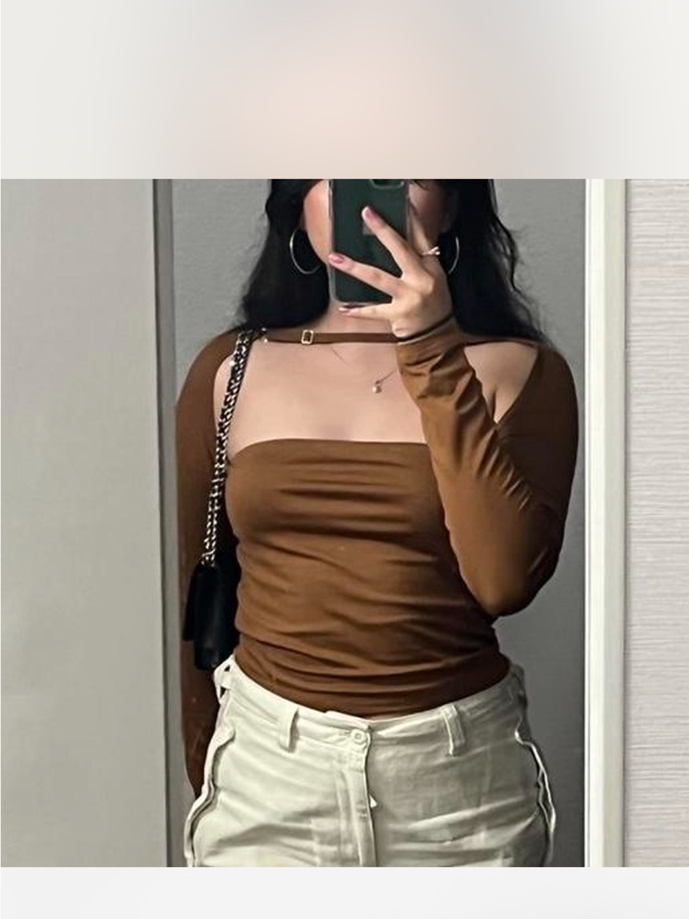 Jacquemus Chest-Cutout Long Sleeve Crop Top — Brown